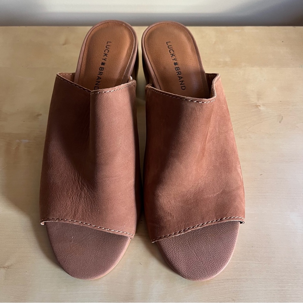 Lucky Brand peep toe mules
